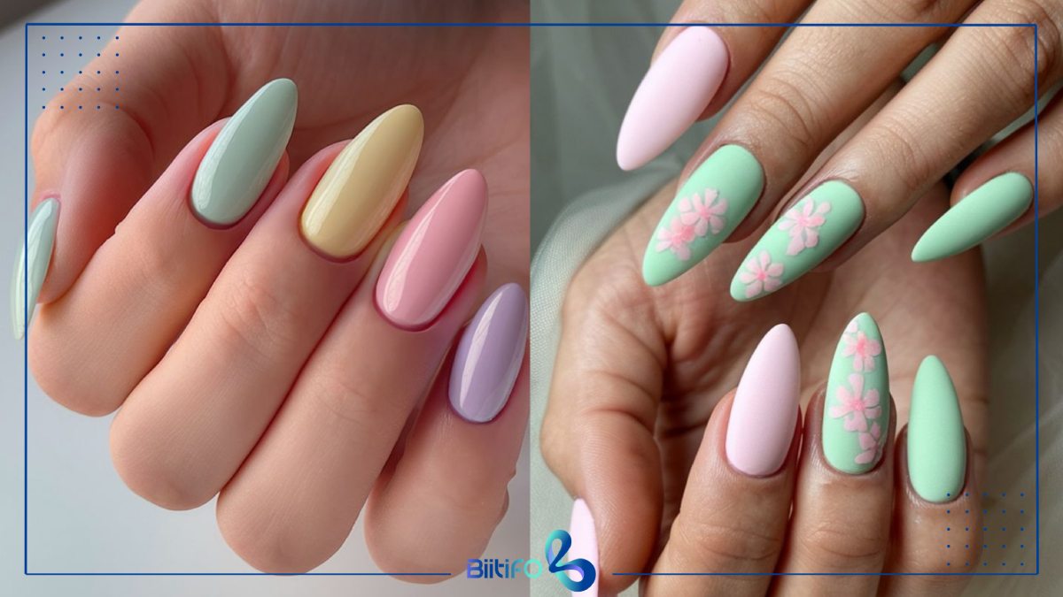 طراحی ناخن با رنگ‌ پاستلی
