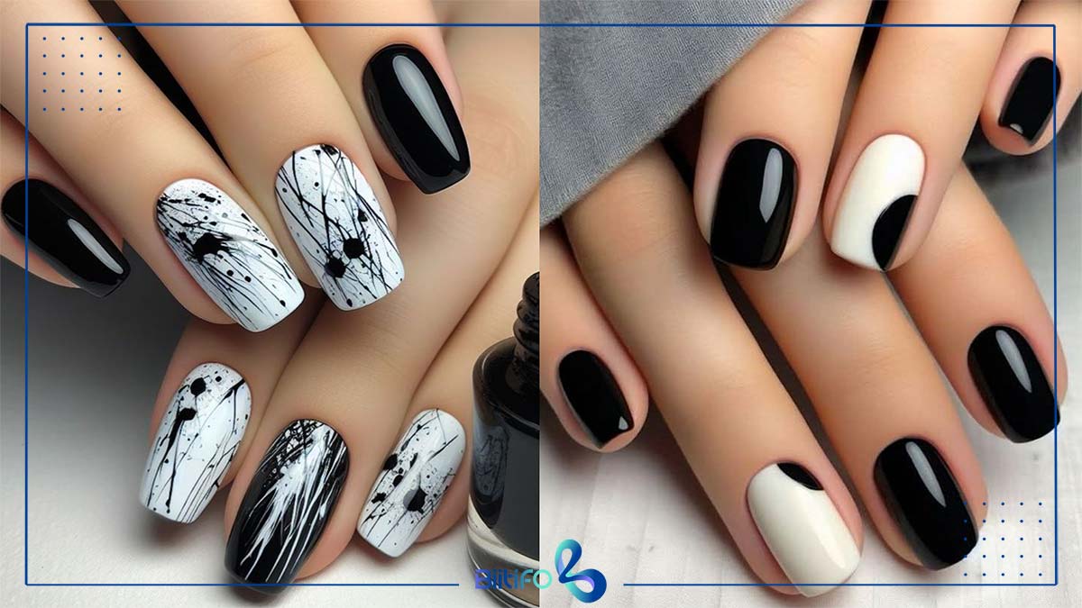 ژلیش ناخن مشکی و سفید