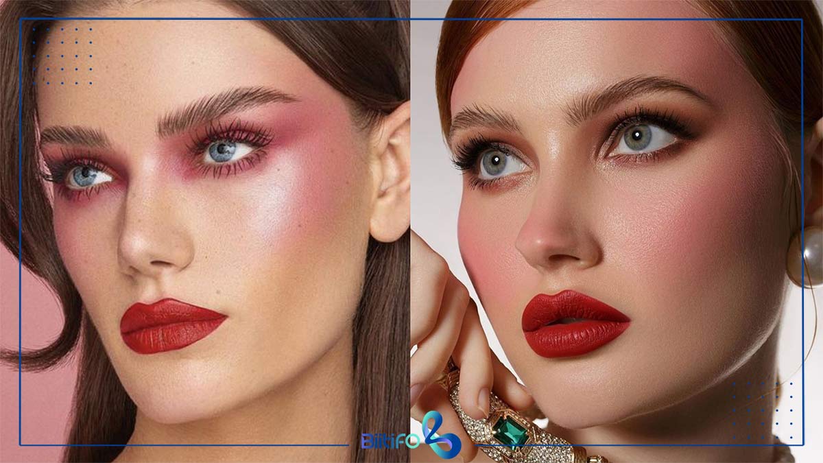 میکاپ صورتی با رژ قرمز