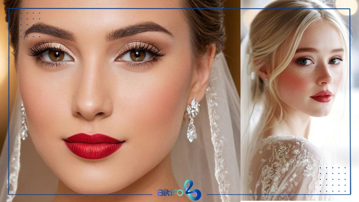 آرایش لایت عروس با رژ قرمز