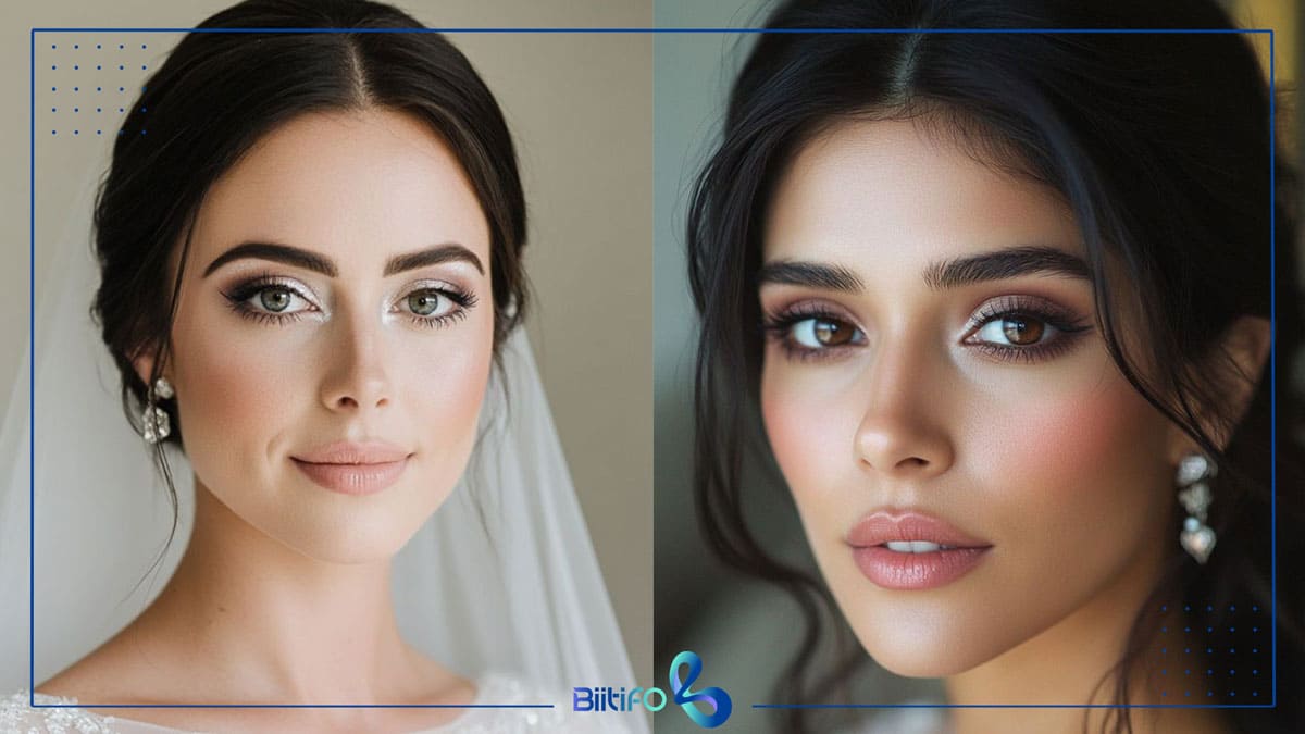 آرایش لایت عروس با موی مشکی