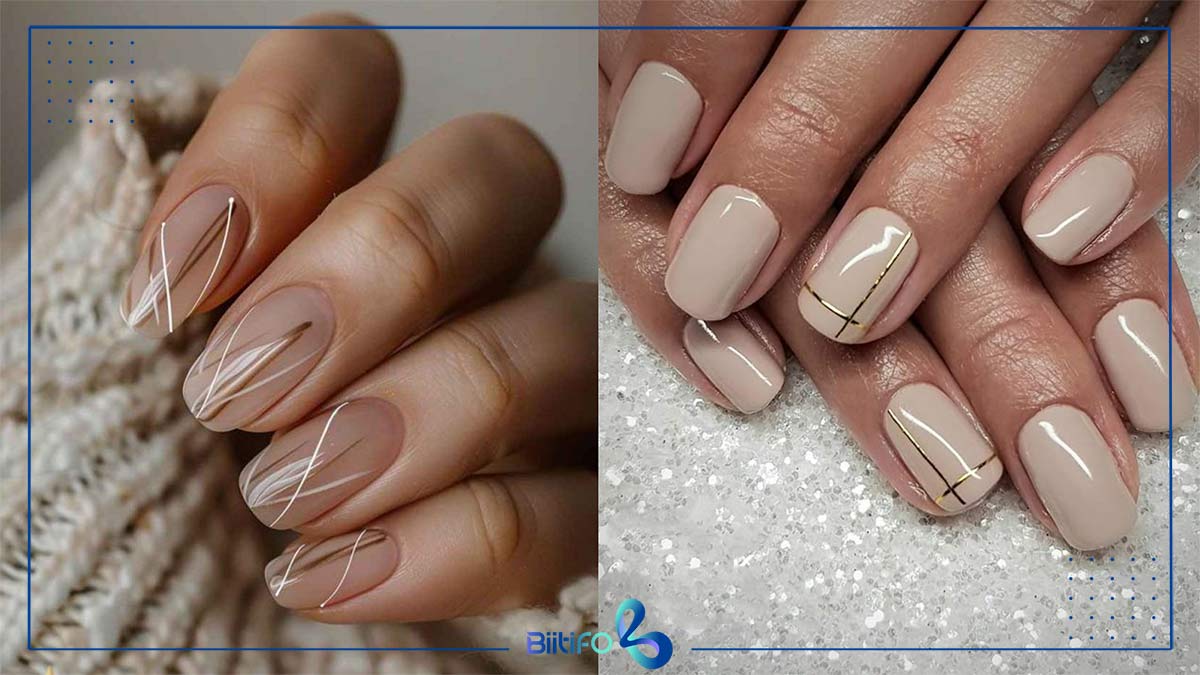 لاک خاکی با خطوط طلایی عمودی ساده