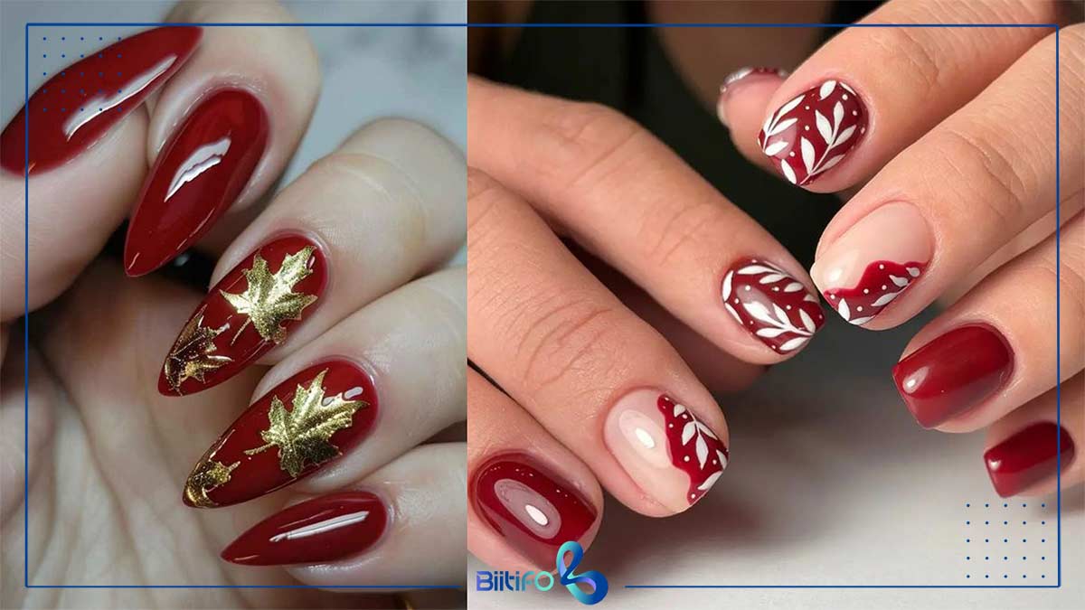 طرح ناخن پاییزی قرمز