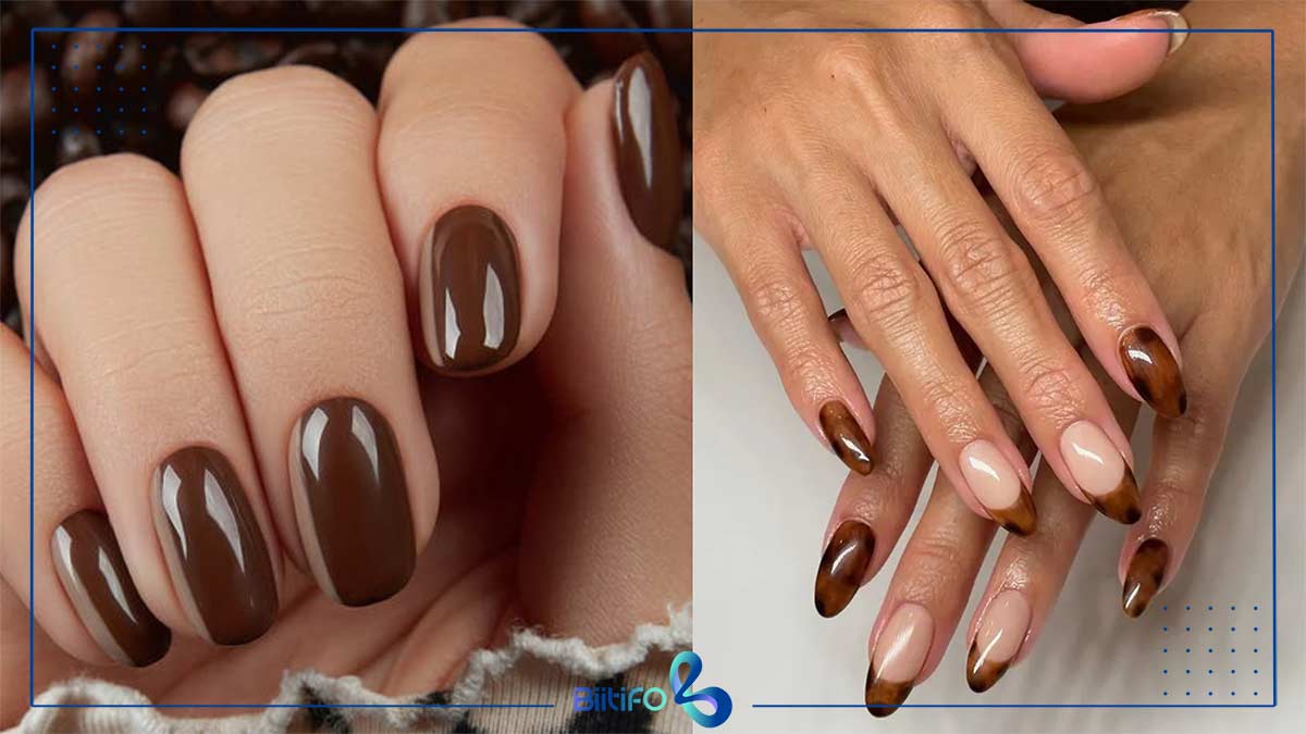 طرح ناخن پاییزی قهوه ای