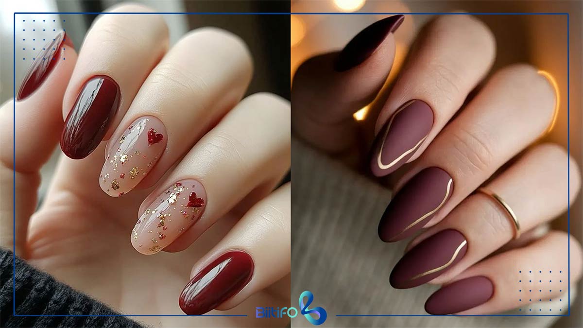 طرح ناخن پاییزی زرشکی