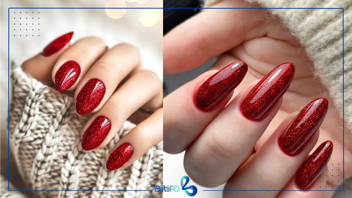 طراحی ناخن با لاک قرمز اکلیلی
