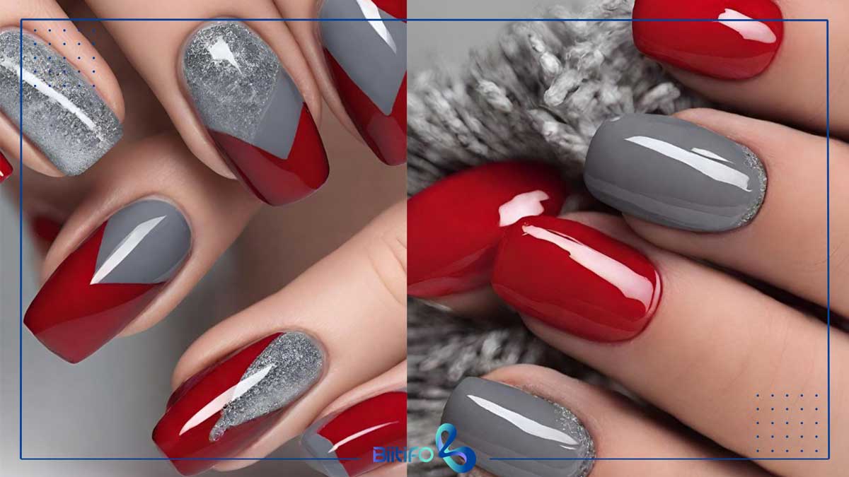 طراحی ناخن قرمز طوسی