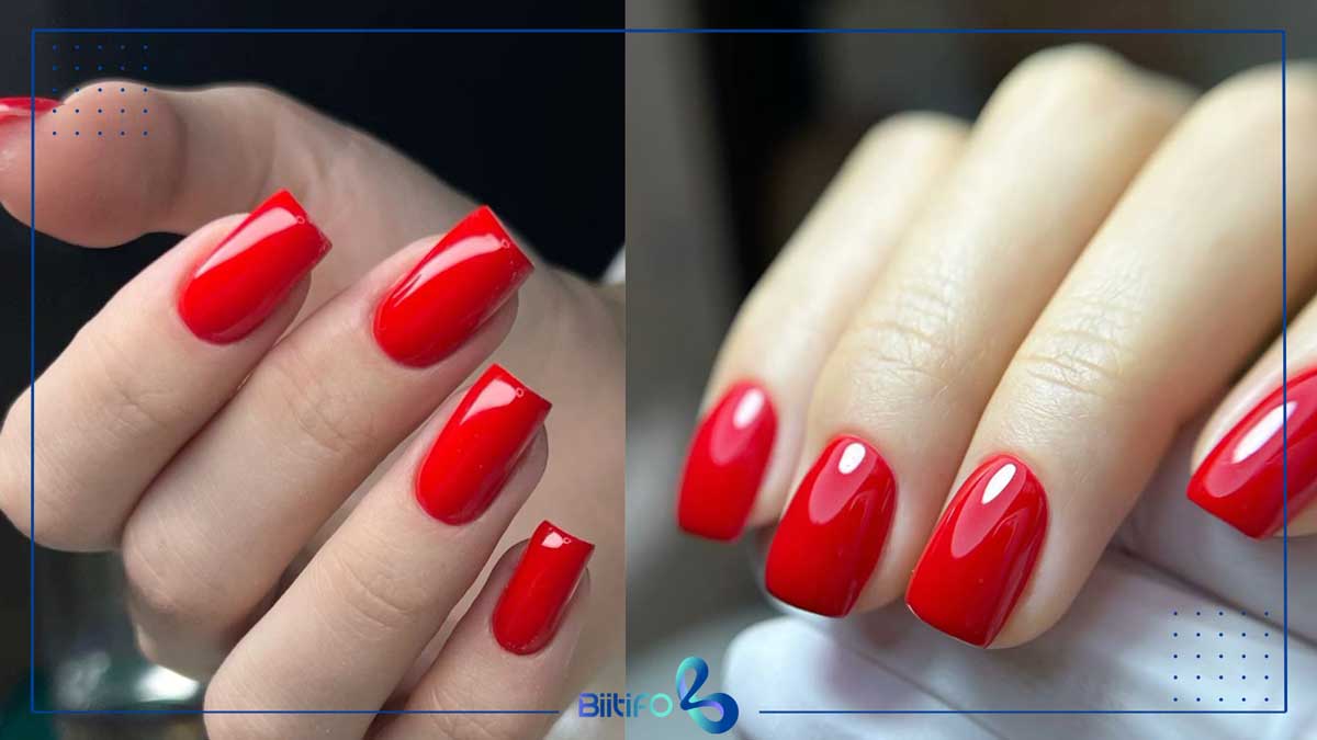 طراحی ناخن قرمز گوجه‌ای