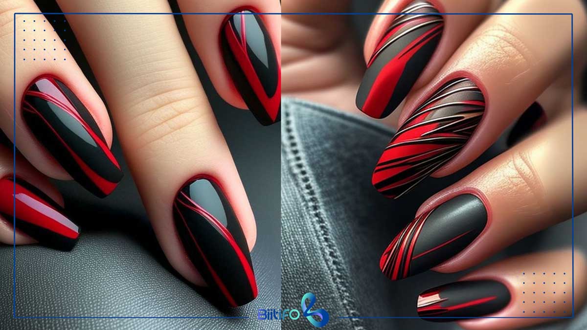 طراحی ناخن قرمز مشکی