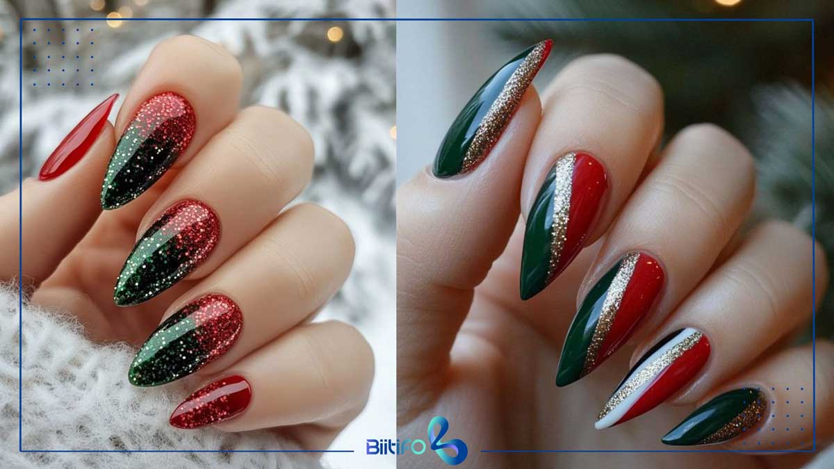 طراحی ناخن قرمز سبز