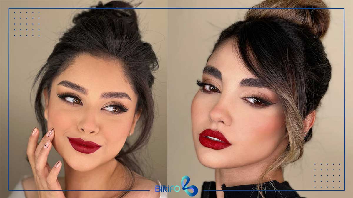میکاپ با رژ قرمز تیره