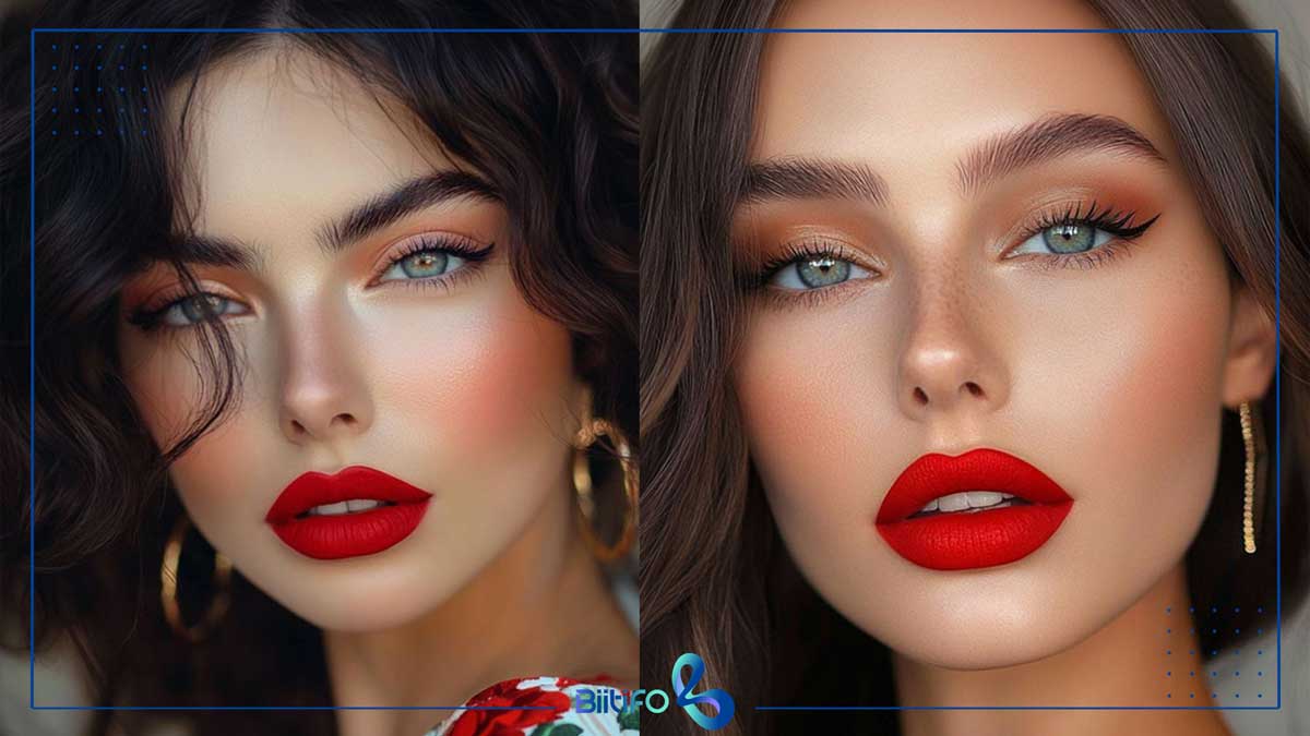 میکاپ با رژ قرمز مخملی